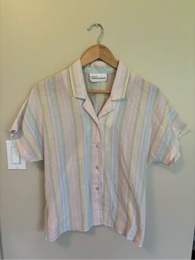 Marks & Spencer Pastel Multistripe Short-Sleeve Button-Down Shirt